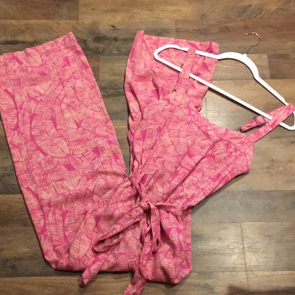 Margaritaville Pants - Margaritaville Pink Palm Patterned Wide Leg Pant Overall Jumpsuit Size Small XS